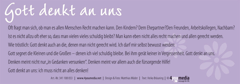 Lesezeichen Gott denkt an uns