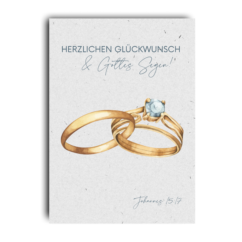 Postkarte mit Aquarell Motiv Ringe und Wunsch Herzlichen Glückwunsch und Gottes Segen