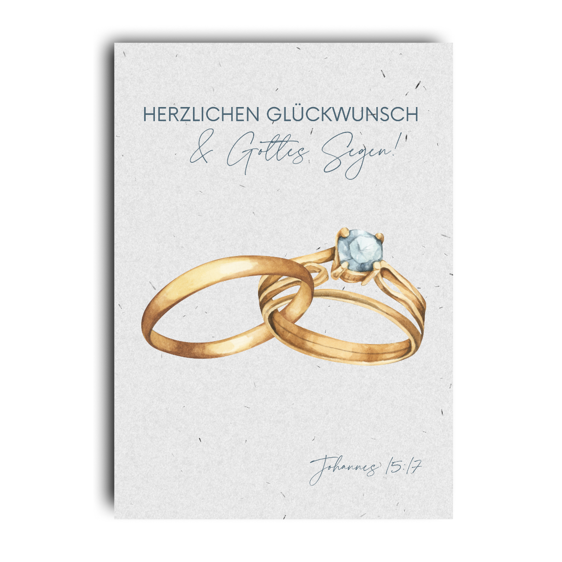 Postkarte mit Aquarell Motiv Ringe und Wunsch Herzlichen Glückwunsch und Gottes Segen