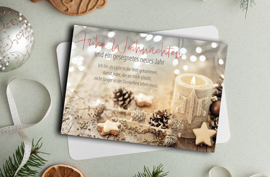 Faltkarte Weihnachten "Kerze Beige"